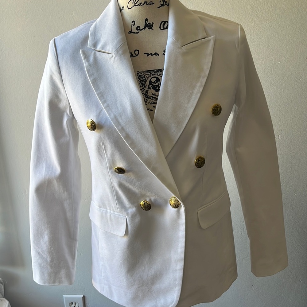 Banana Republic Factory White Blazer with Gold Buttons